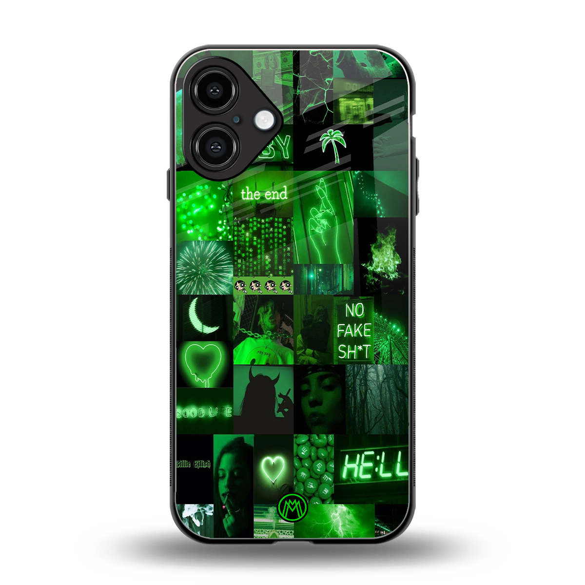 black green aesthetic collage back phone cover | glass case for iphone 16 plus