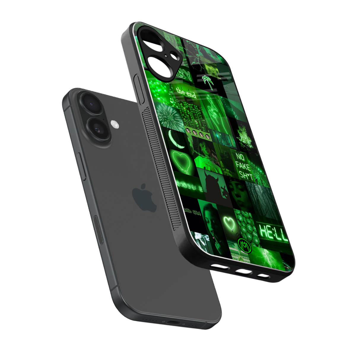 black green aesthetic collage back phone cover | glass case for iphone 16 plus