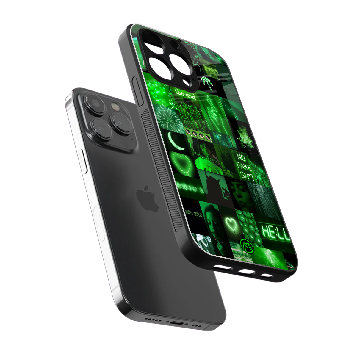 black green aesthetic collage back phone cover | glass case for iphone 16 pro max