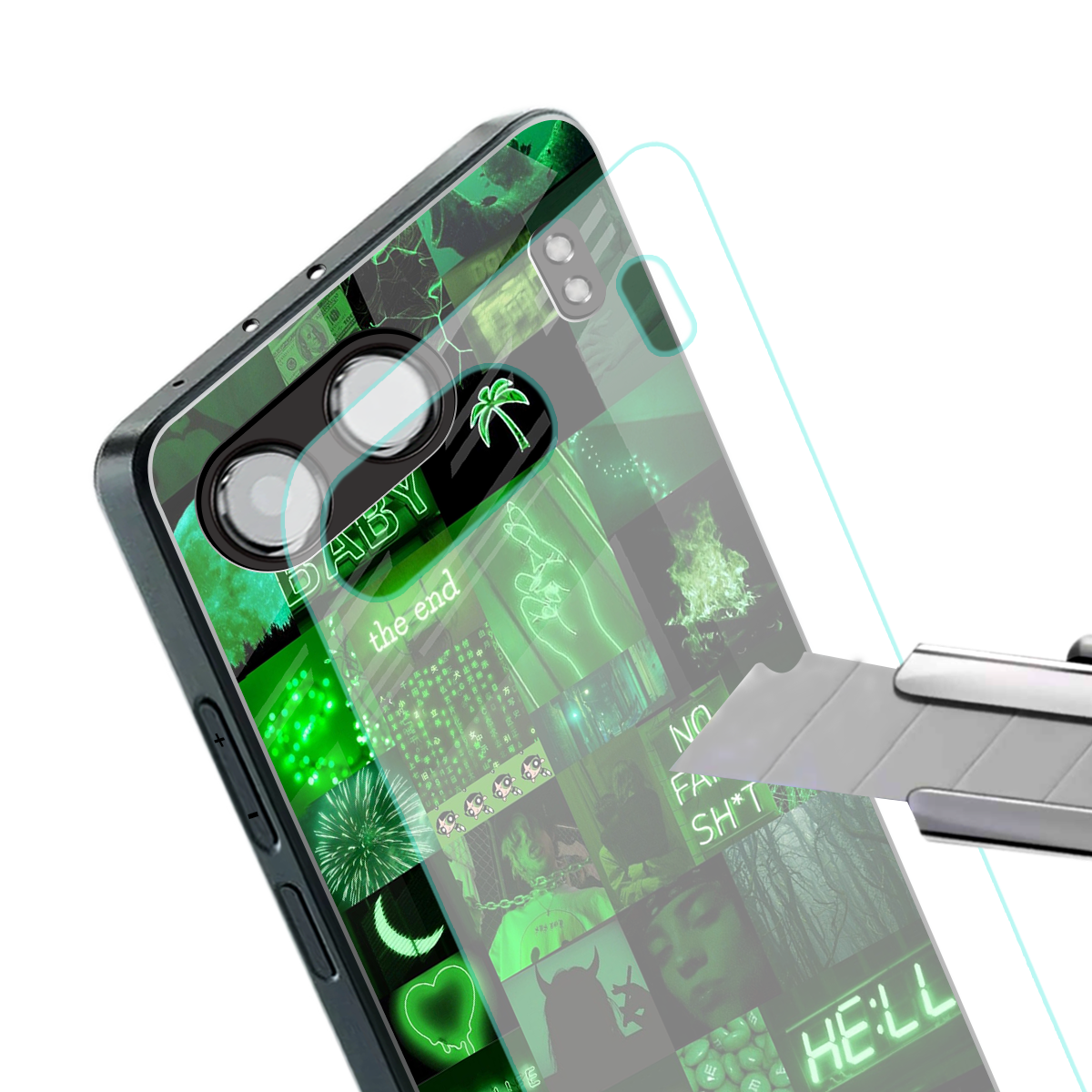 black green aesthetic collage back phone cover | glass case for oneplus nord 4
