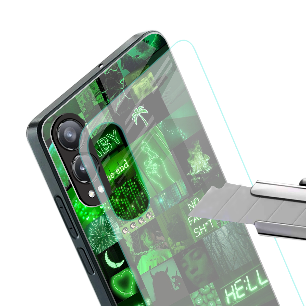 black green aesthetic collage back phone cover | glass case for oneplus nord ce 4 lite