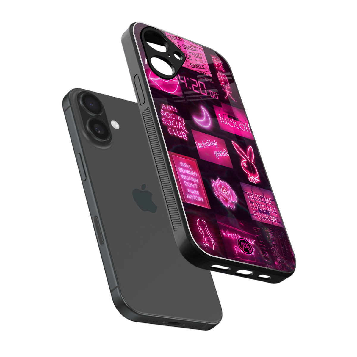 black pink aesthetic collage back phone cover | glass case for iphone 16