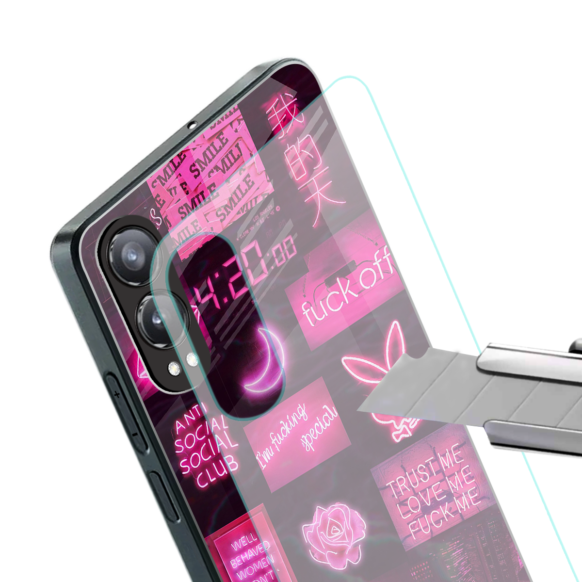 black pink aesthetic collage back phone cover | glass case for oneplus nord ce 4 lite