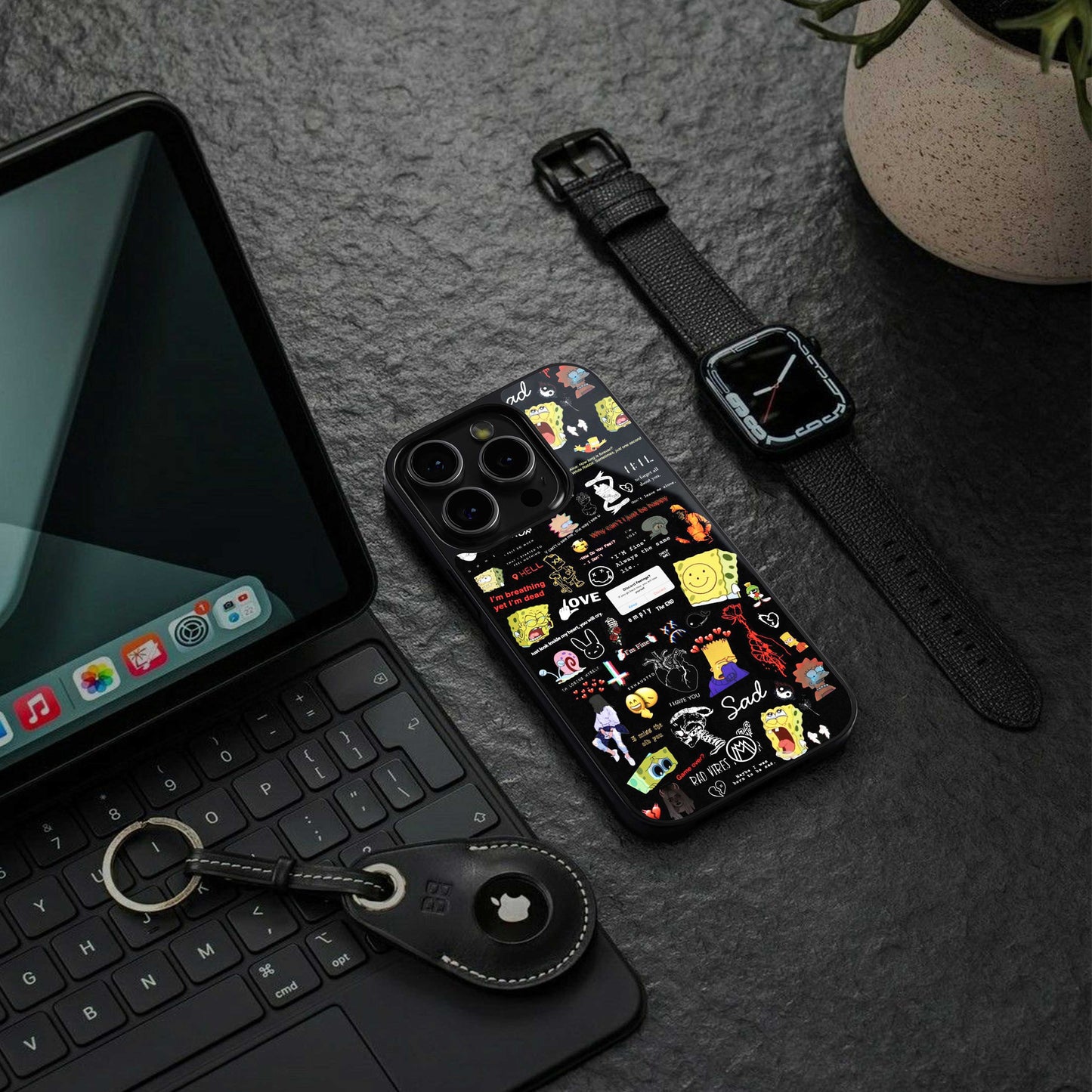 black aesthetic collage back phone cover | glass case for iphone 14 pro max