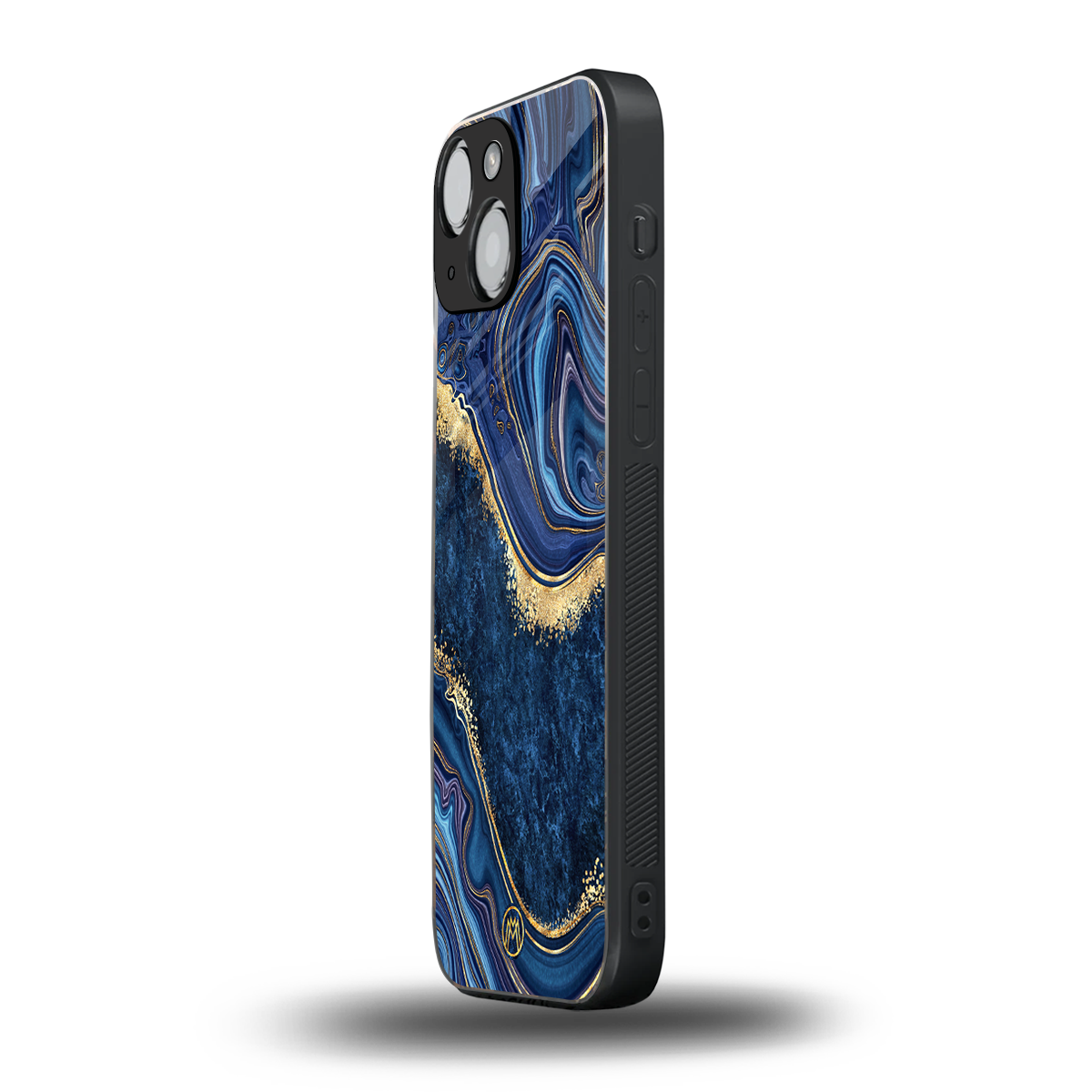 blue gold liquid marble back phone cover | glass case for iphone 13 mini
