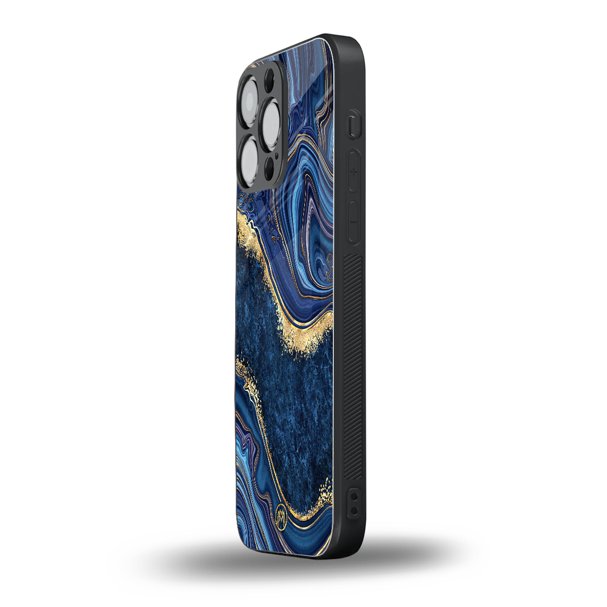 blue gold liquid marble back phone cover | glass case for iphone 16 pro max