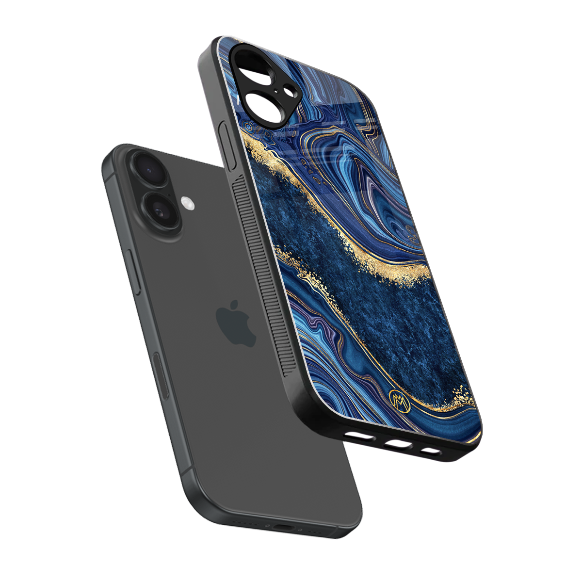 blue gold liquid marble back phone cover | glass case for iphone 16