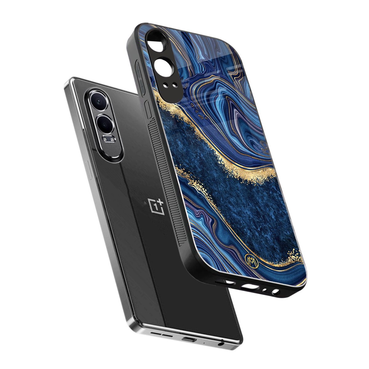 blue gold liquid marble back phone cover | glass case for oneplus nord ce 4 lite