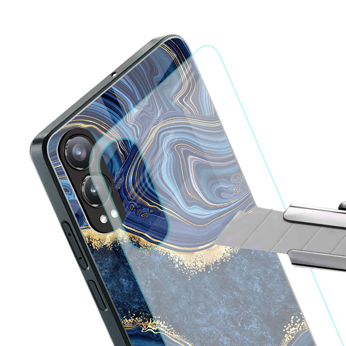 blue gold liquid marble back phone cover | glass case for oneplus nord ce 4 lite