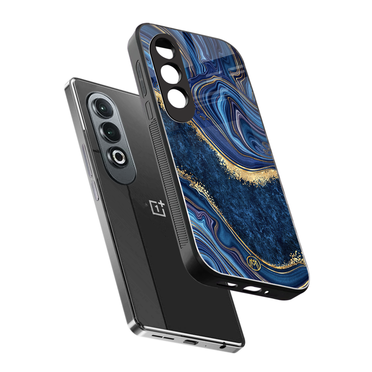 blue gold liquid marble back phone cover | glass case for oneplus nord ce 4