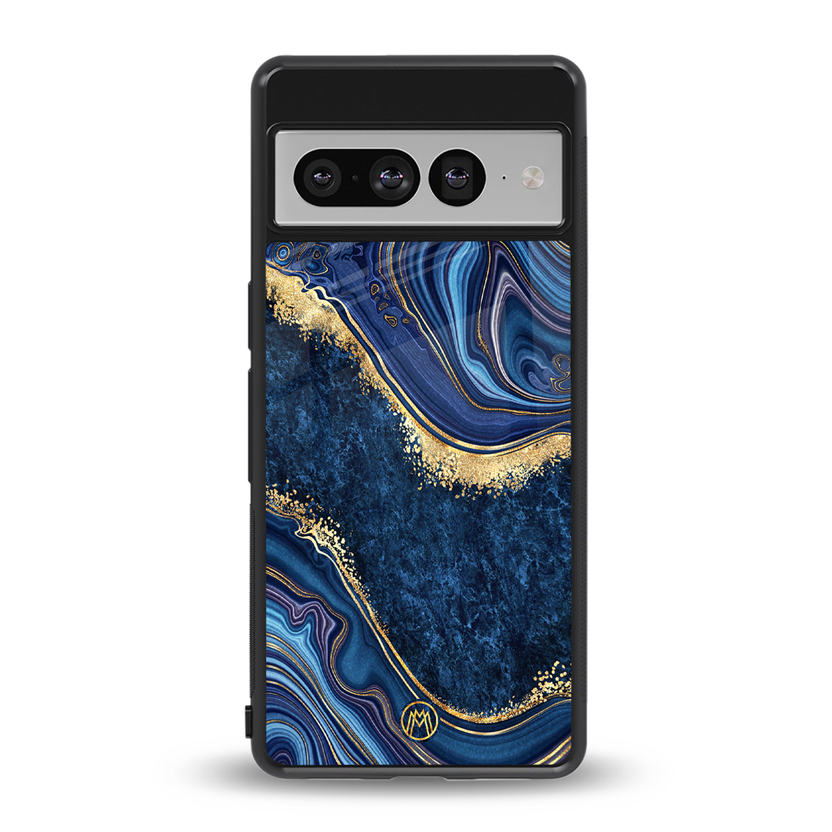 blue gold liquid marble back phone cover | glass case for google pixel 7 pro