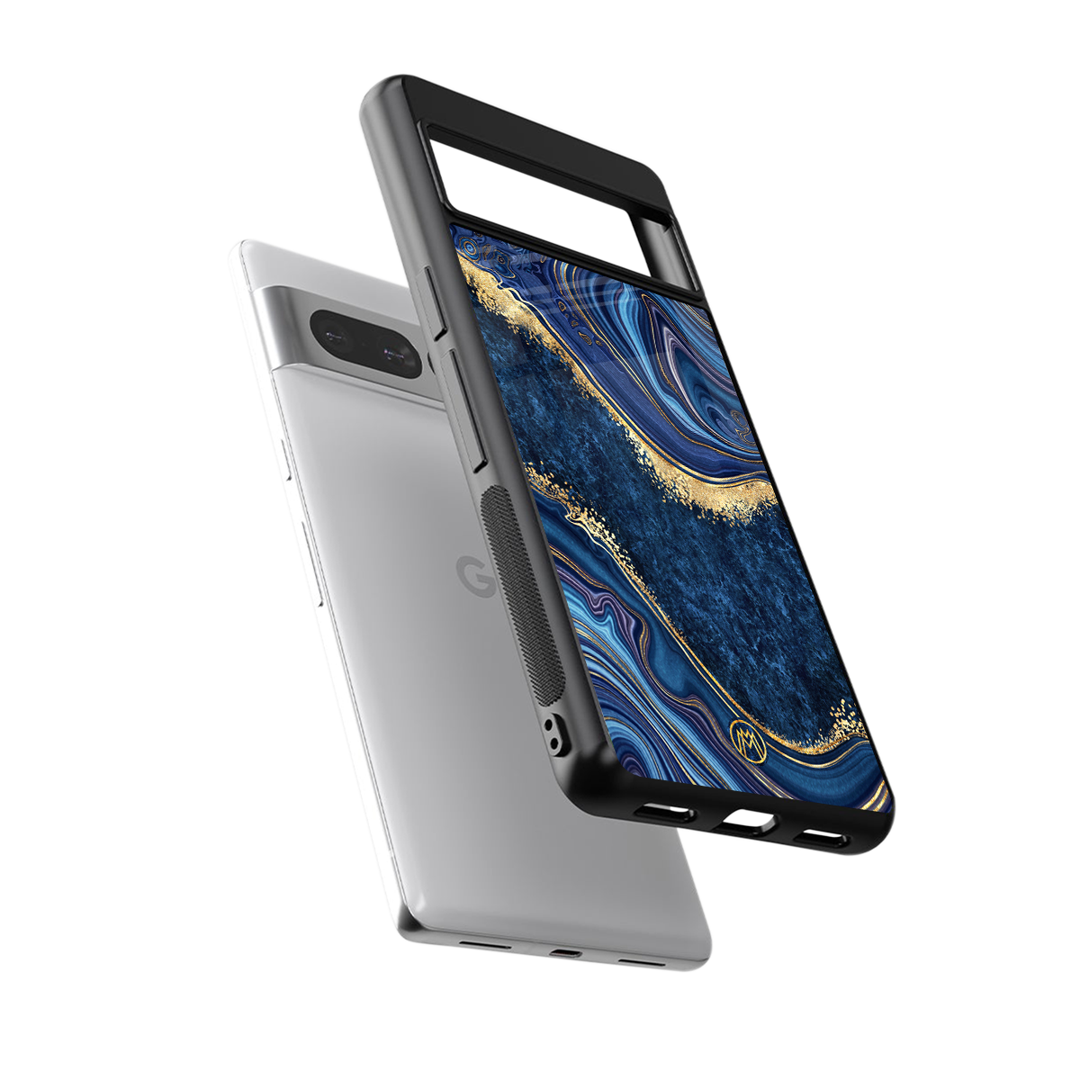 blue gold liquid marble back phone cover | glass case for google pixel 7 pro