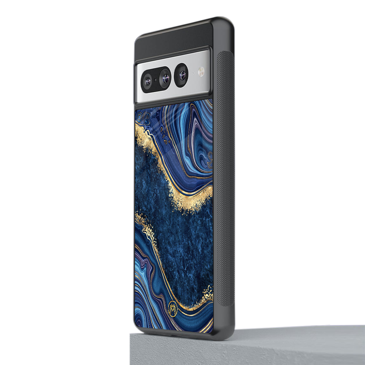 blue gold liquid marble back phone cover | glass case for google pixel 7 pro