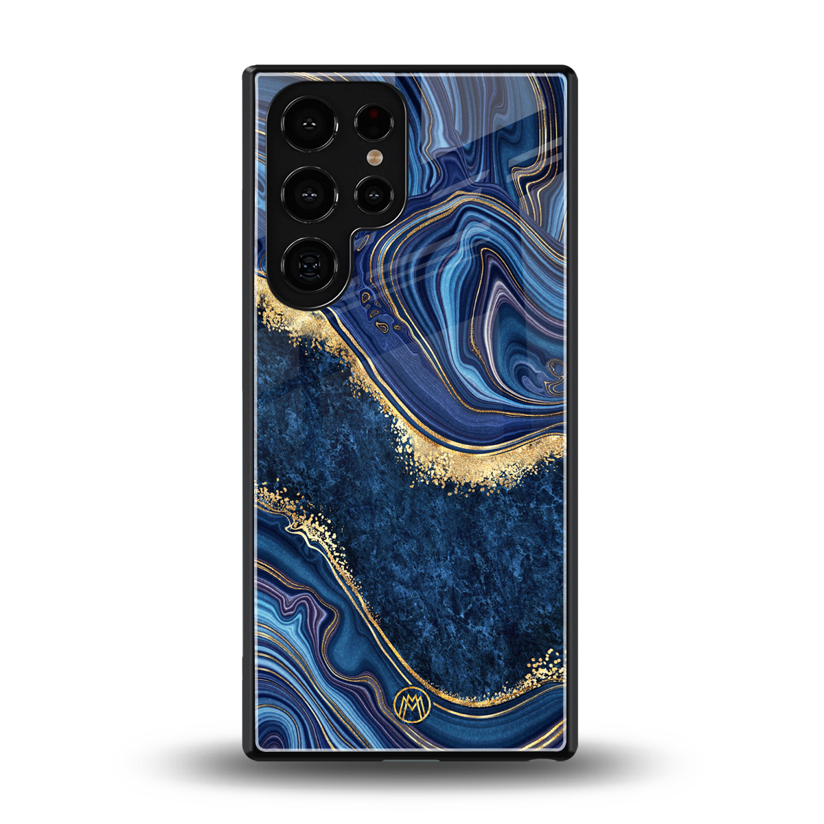 blue gold liquid marble back phone cover | glass case for samsung galaxy s25 ultra