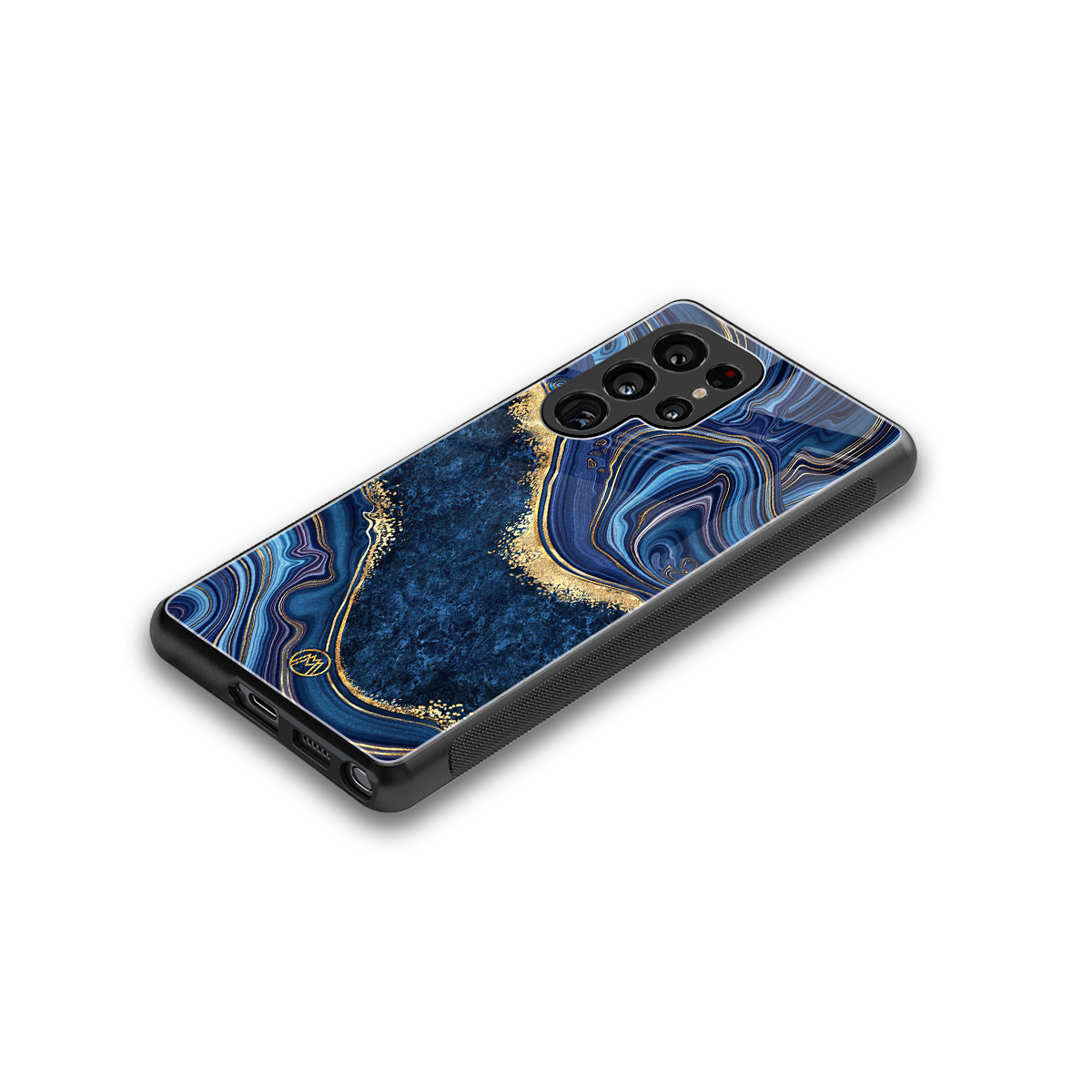 blue gold liquid marble back phone cover | glass case for samsung galaxy s25 ultra