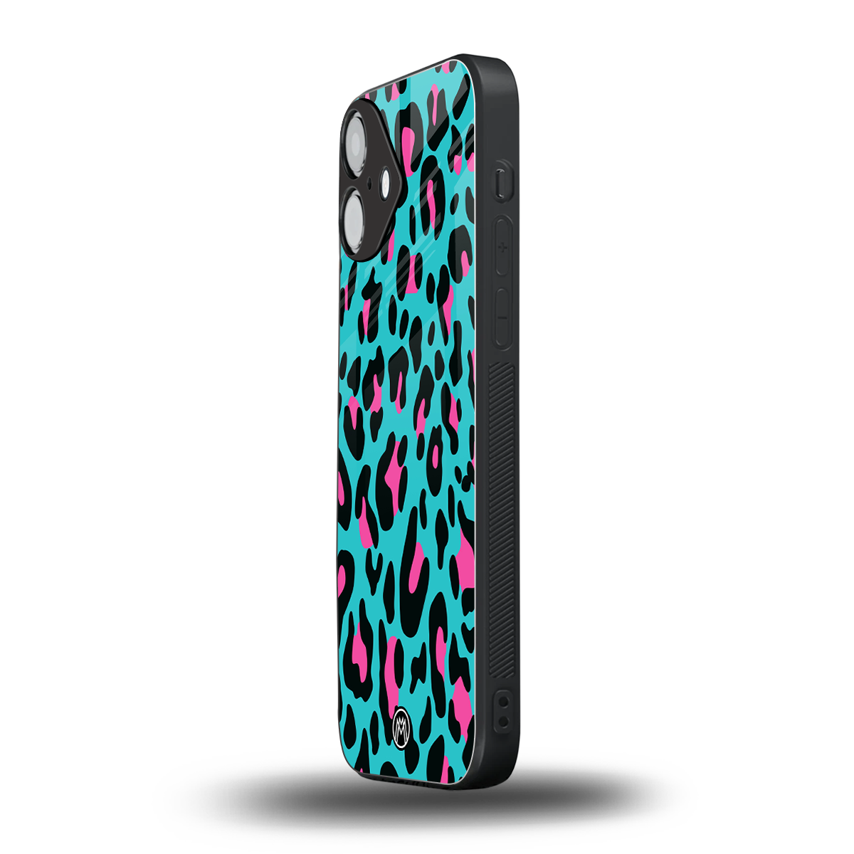 blue leopard fur back phone cover | glass case for iphone 16 plus