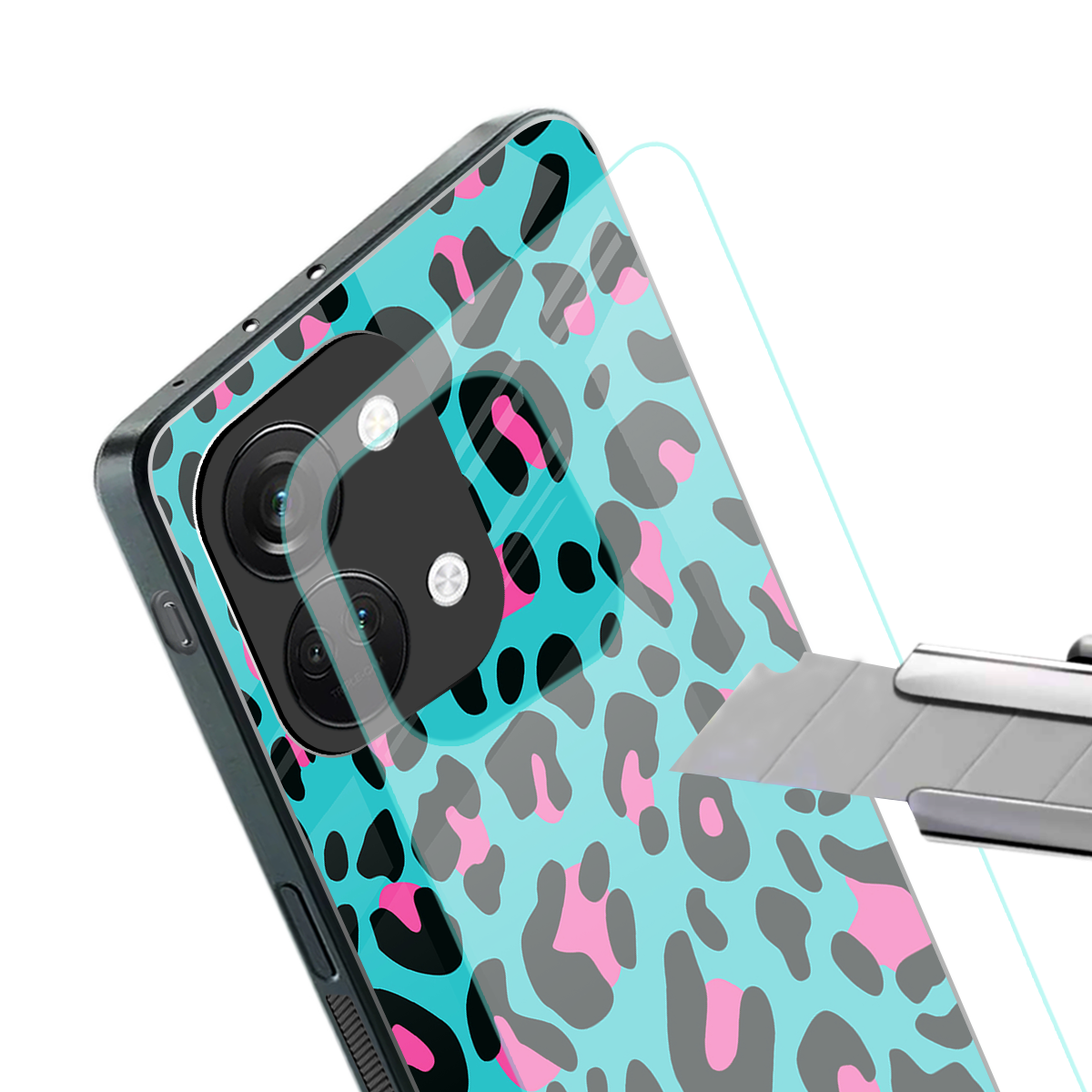 blue leopard fur back phone cover | glass case for oneplus nord 3