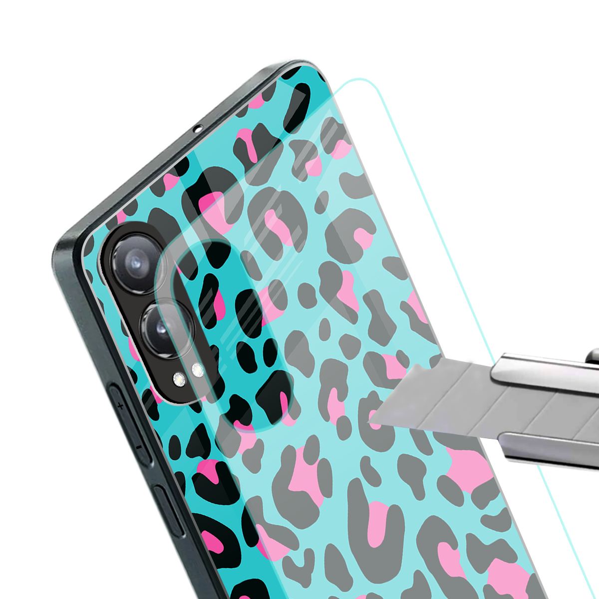 blue leopard fur back phone cover | glass case for oneplus nord ce 4 lite