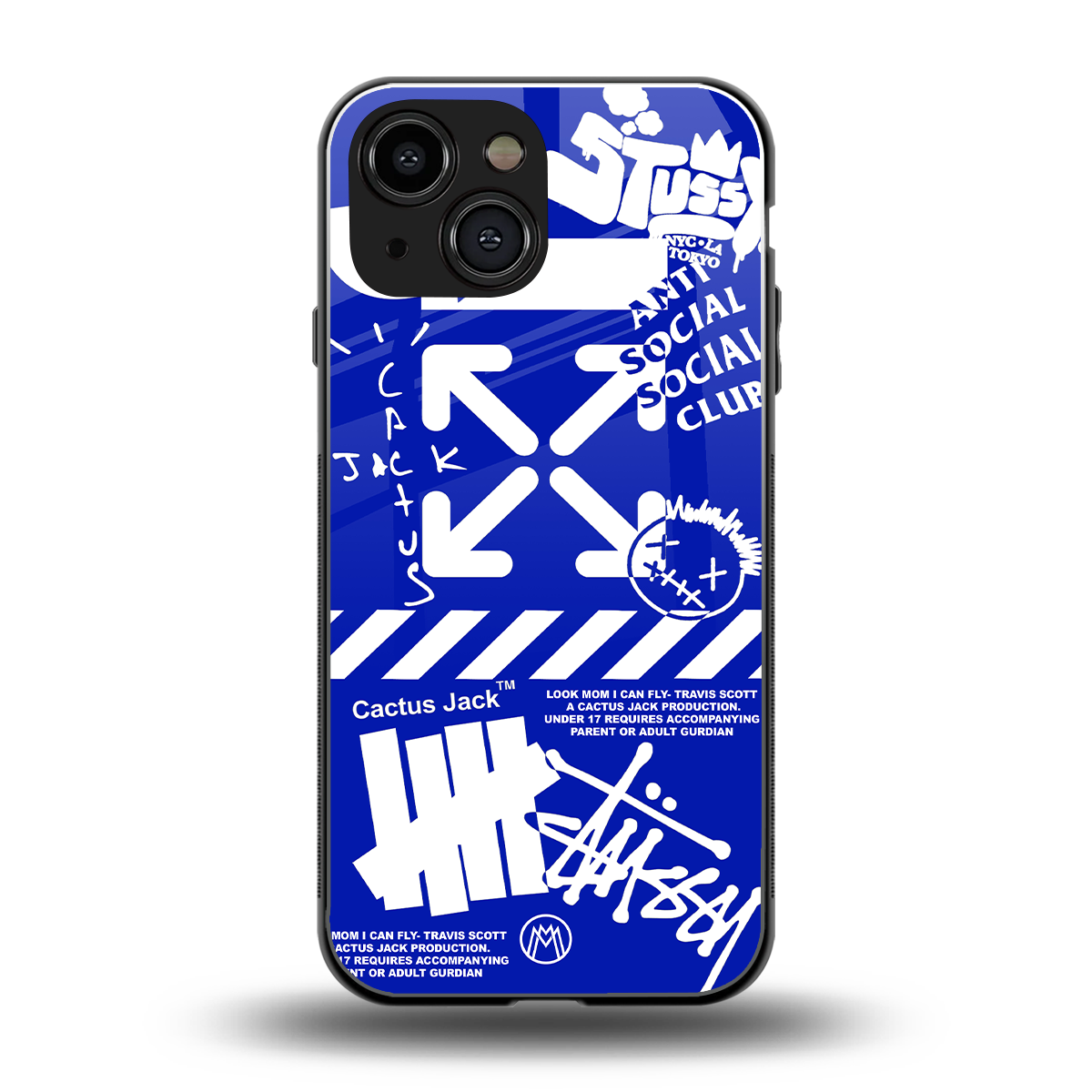 blue travis scott x anti social social club back phone cover | glass case for iphone 13 mini