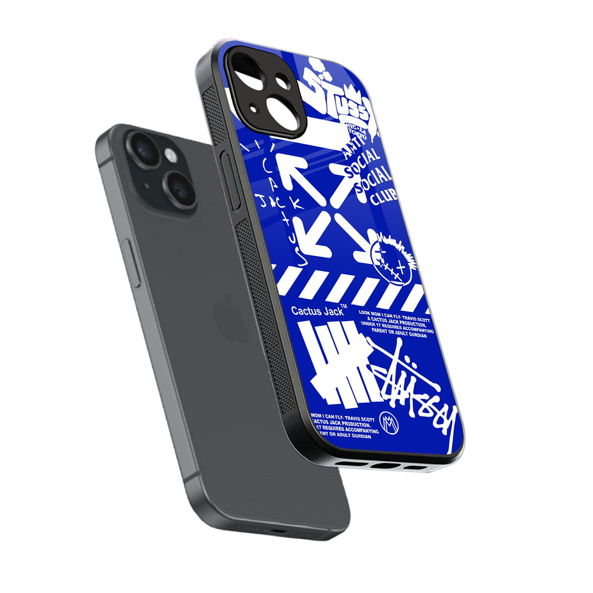 blue travis scott x anti social social club back phone cover | glass case for iphone 13 mini
