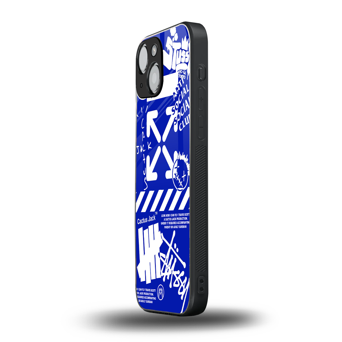 blue travis scott x anti social social club back phone cover | glass case for iphone 13 mini