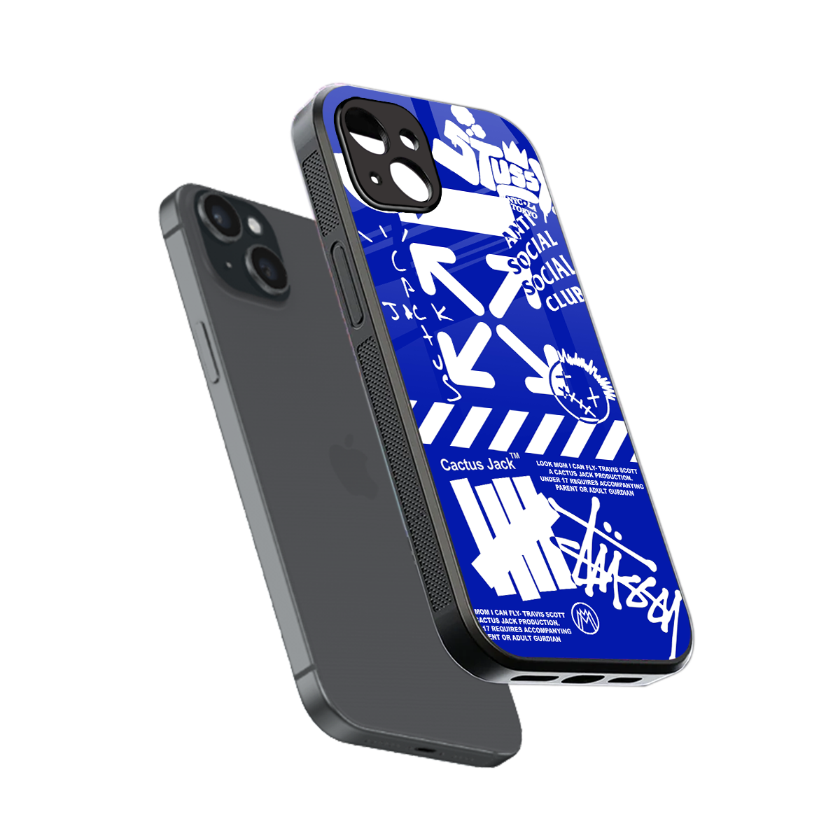 blue travis scott x anti social social club back phone cover | glass case for iphone 15 plus