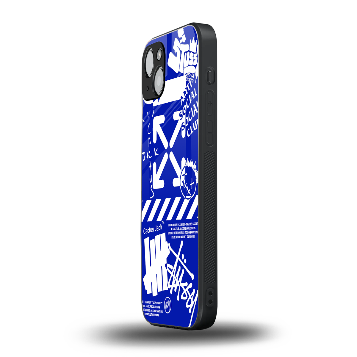 blue travis scott x anti social social club back phone cover | glass case for iphone 15 plus