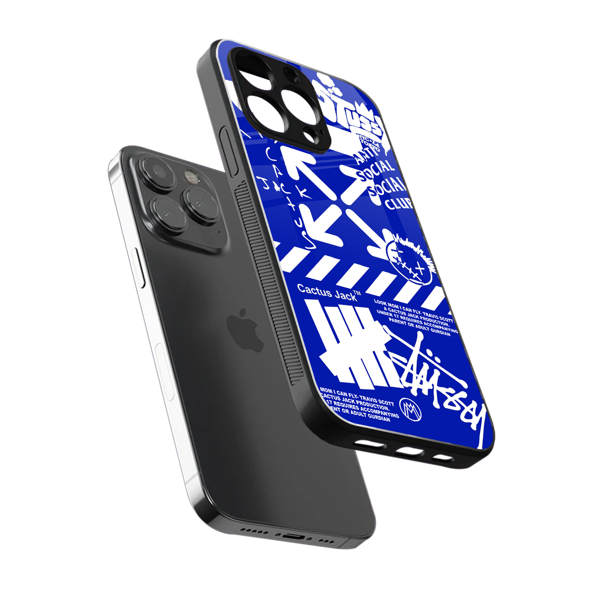 blue travis scott x anti social social club back phone cover | glass case for iphone 15 pro max