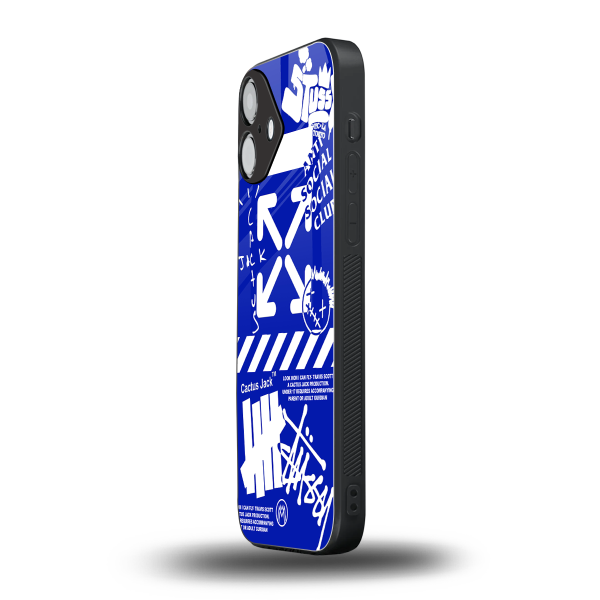 blue travis scott x anti social social club back phone cover | glass case for iphone 16 plus