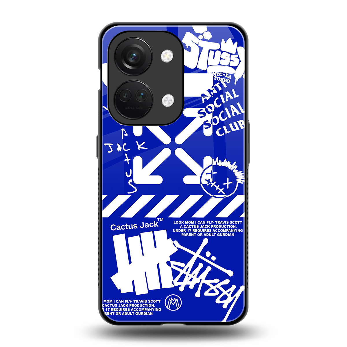 blue travis scott x anti social social club back phone cover | glass case for oneplus nord 3