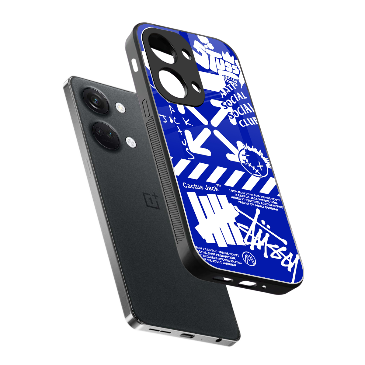 blue travis scott x anti social social club back phone cover | glass case for oneplus nord 3