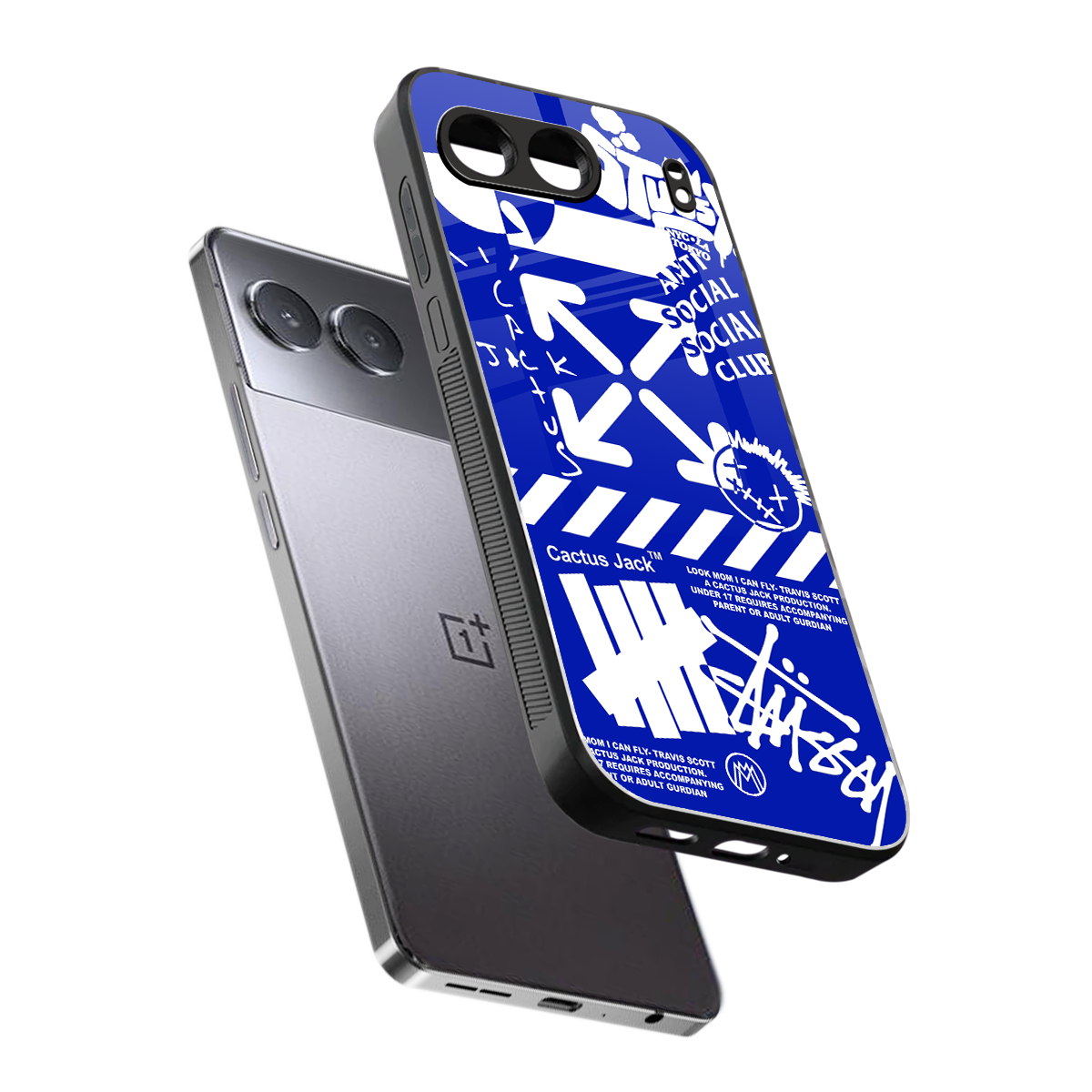 blue travis scott x anti social social club back phone cover | glass case for oneplus nord 4