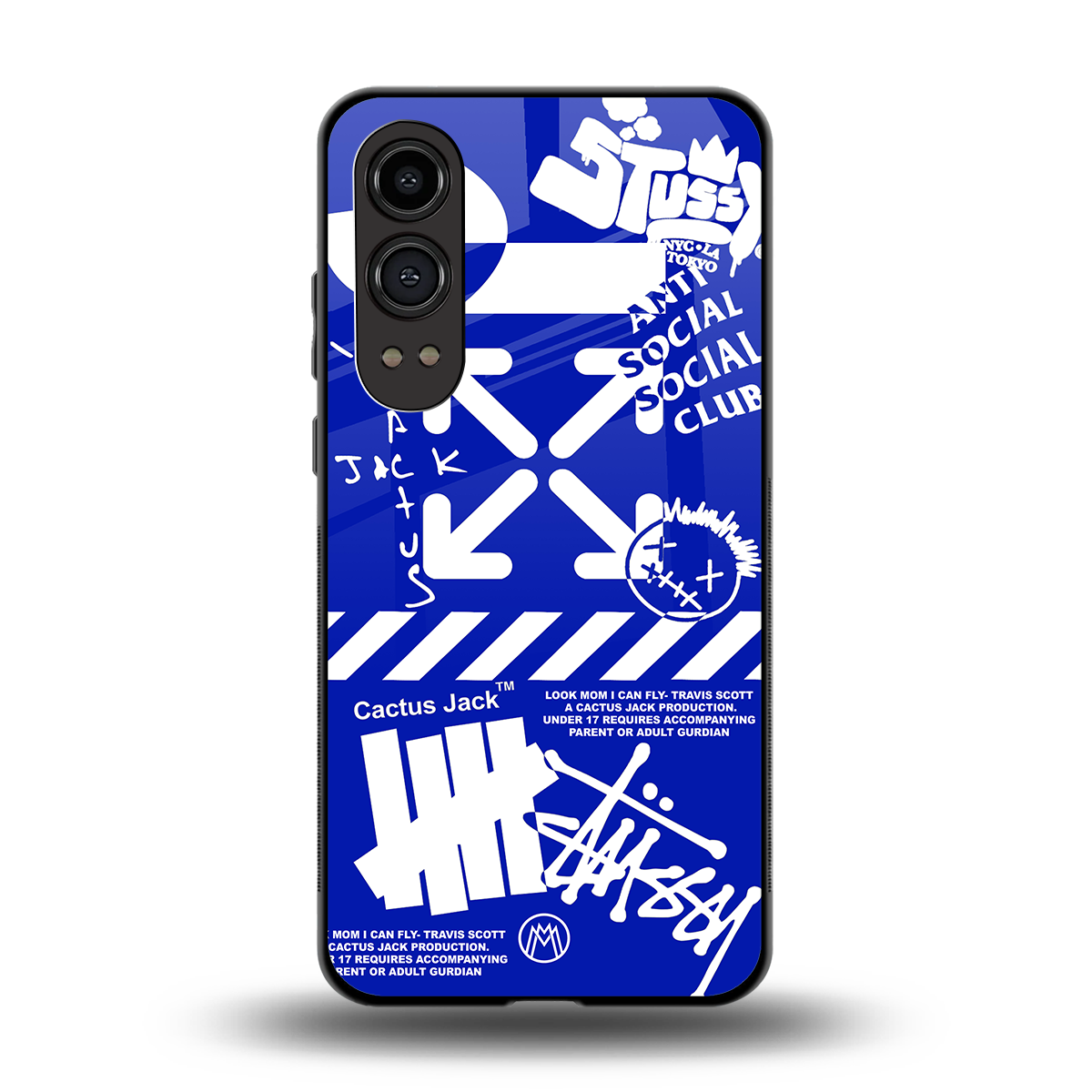blue travis scott x anti social social club back phone cover | glass case for oneplus nord ce 4 lite
