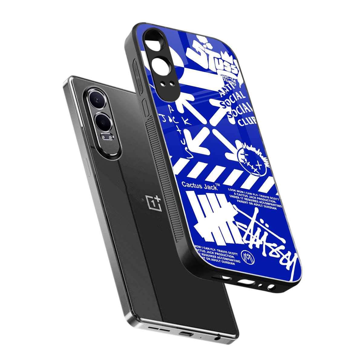 blue travis scott x anti social social club back phone cover | glass case for oneplus nord ce 4 lite