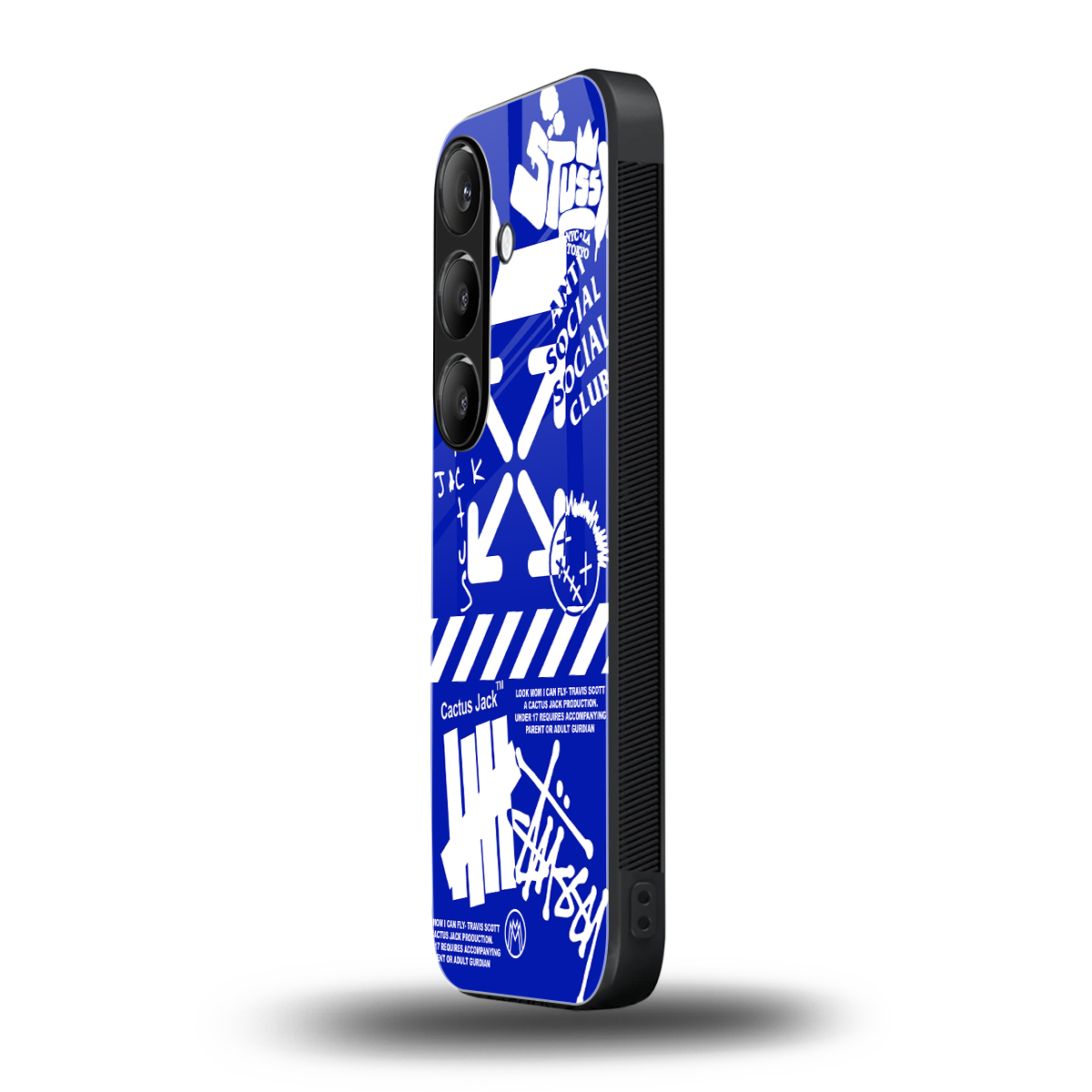 blue travis scott x anti social social club back phone cover | glass case for samsung galaxy s23 plus