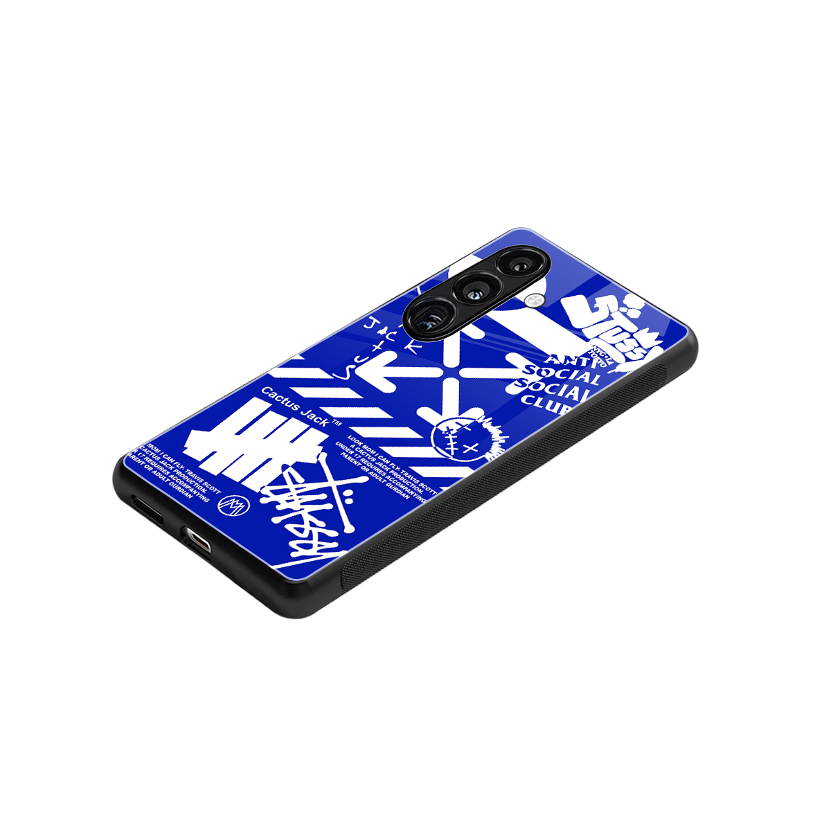 blue travis scott x anti social social club back phone cover | glass case for samsung galaxy s23 plus