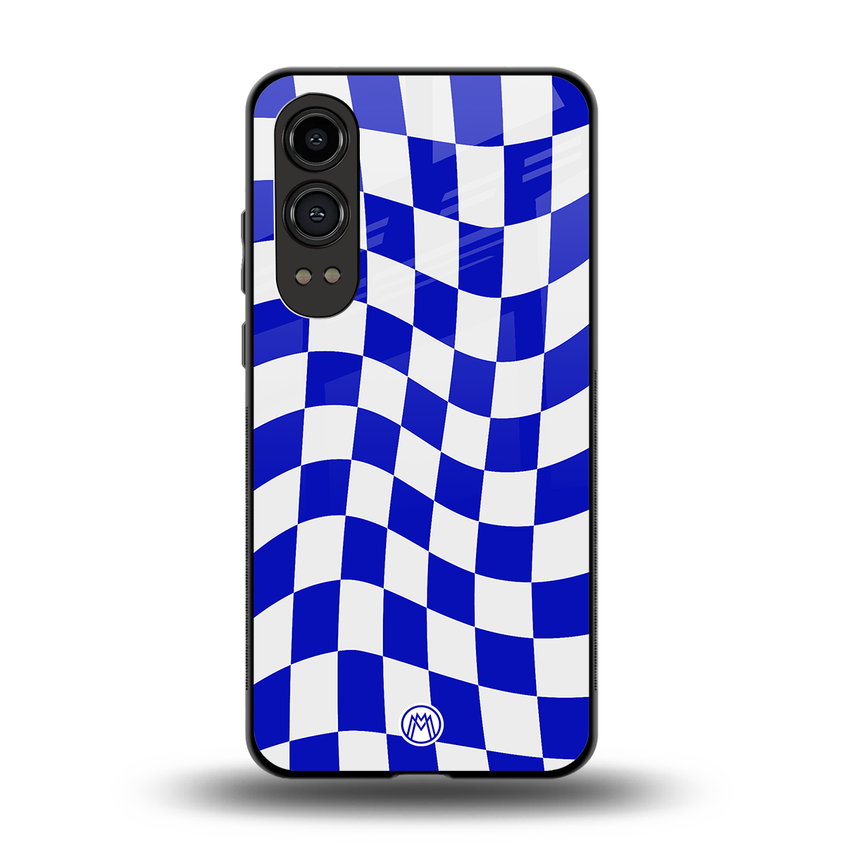 blue white trippy check pattern back phone cover | glass case for oneplus nord ce 4 lite