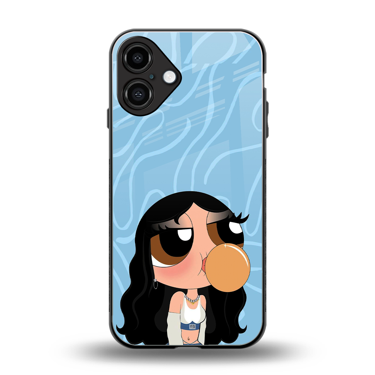bubbly blue back phone cover | glass case for iphone 16 plus