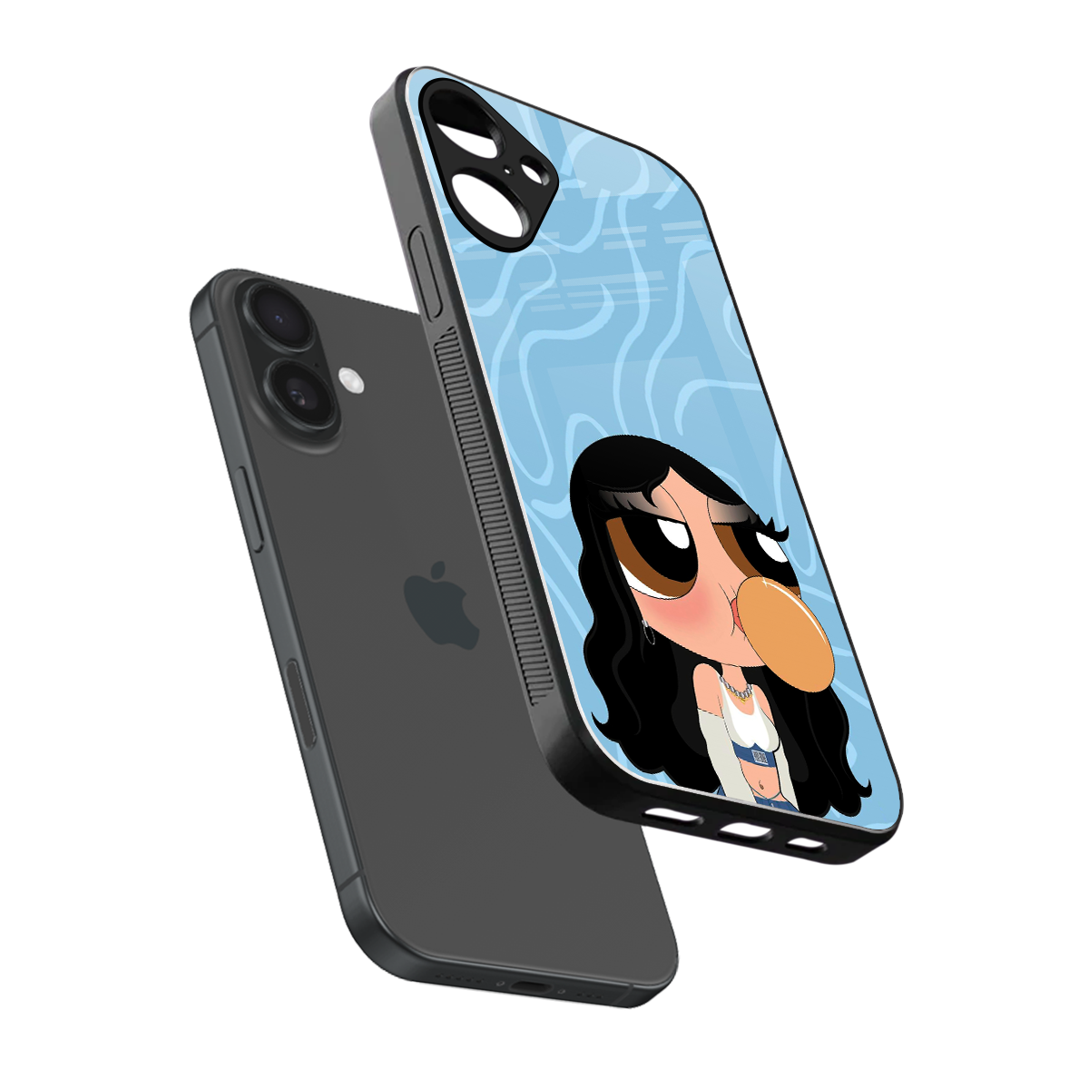 bubbly blue back phone cover | glass case for iphone 16 plus