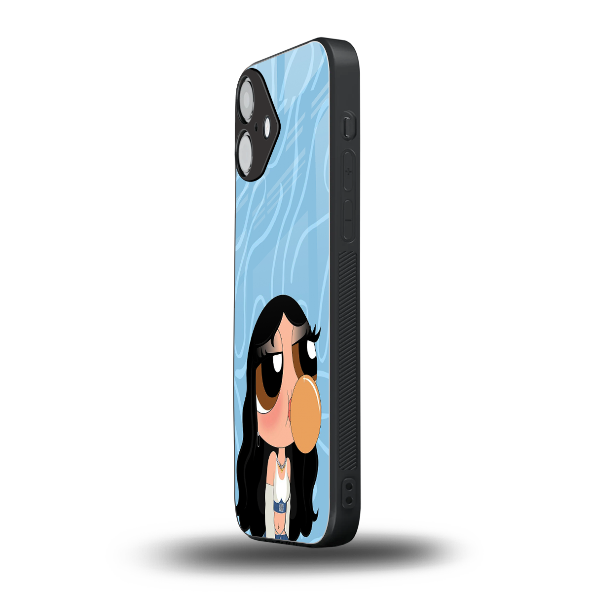 bubbly blue back phone cover | glass case for iphone 16 plus