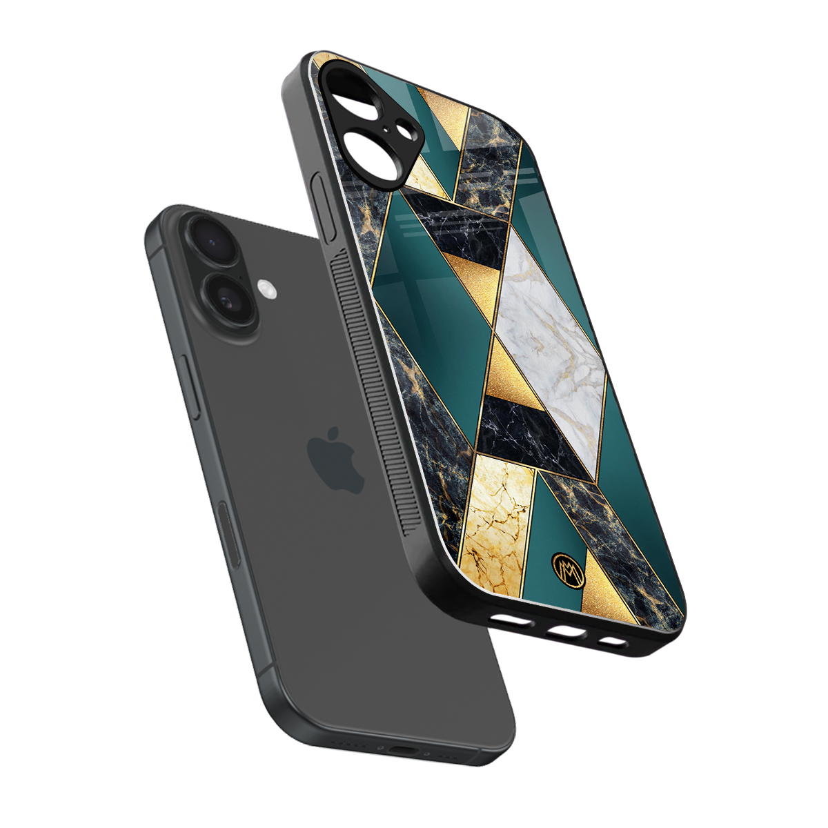 cadmium gold marble back phone cover | glass case for iphone 16 plus
