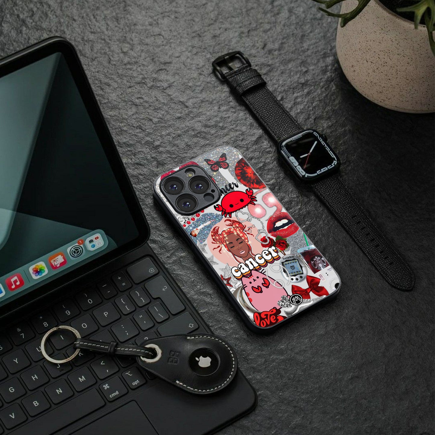 cancer aesthetic collage back phone cover | glass case for iphone 16 pro max