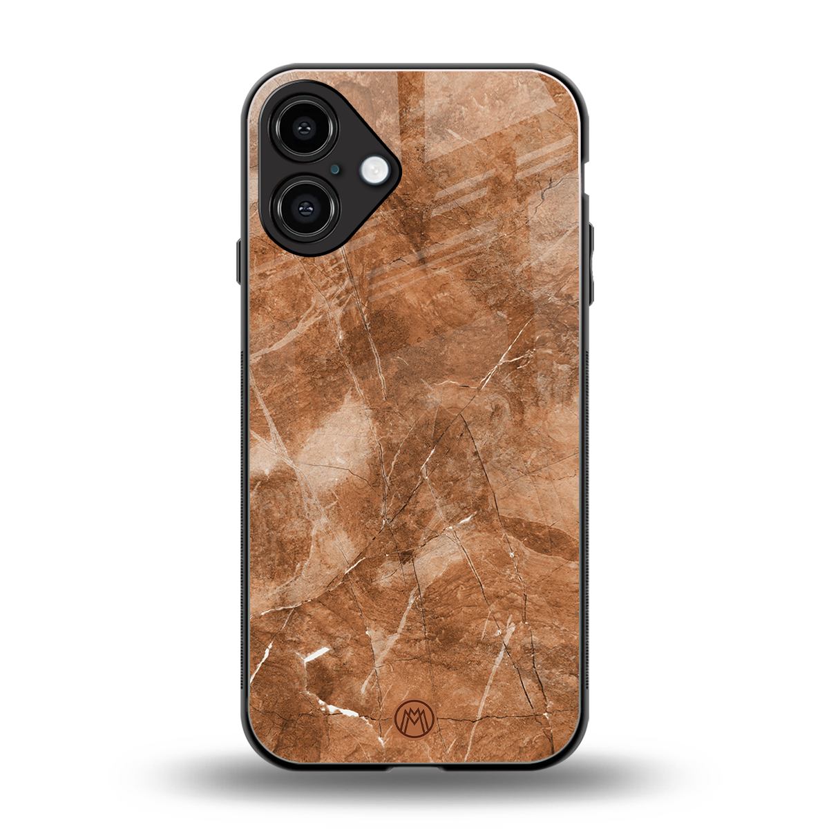 caramel brown marble back phone cover | glass case for iphone 16 plus