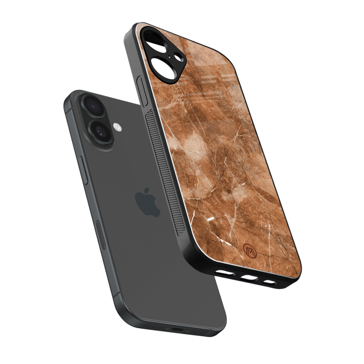 caramel brown marble back phone cover | glass case for iphone 16 plus