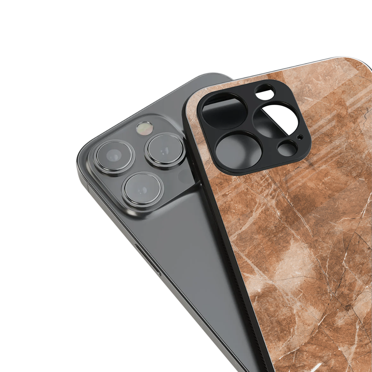 caramel brown marble back phone cover | glass case for iphone 16 pro max