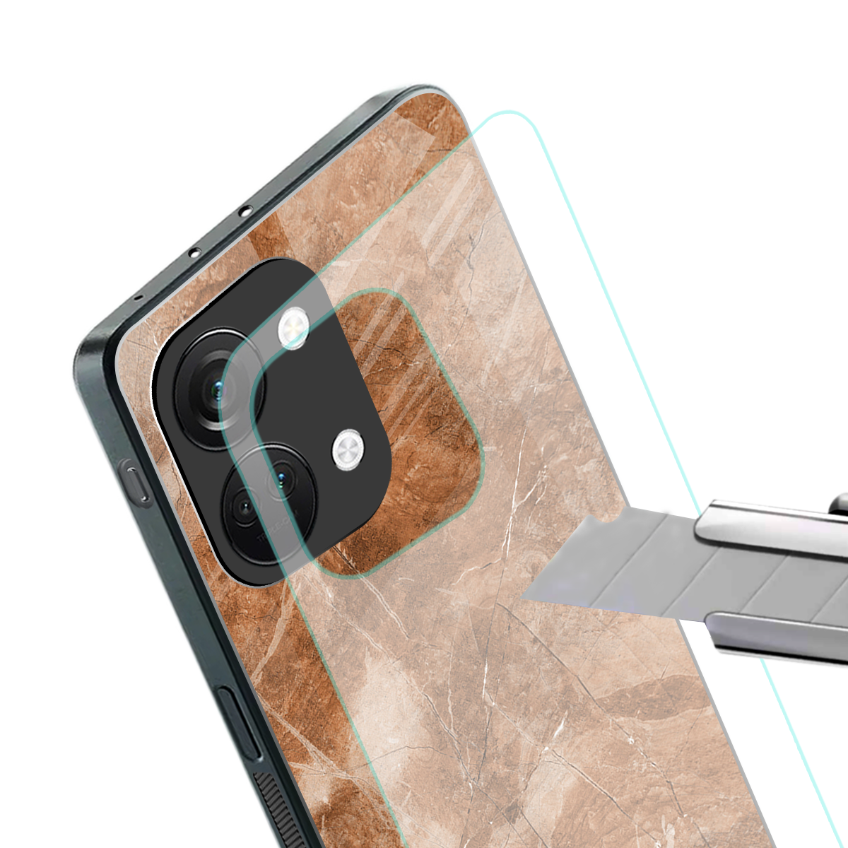 caramel brown marble back phone cover | glass case for oneplus nord 3