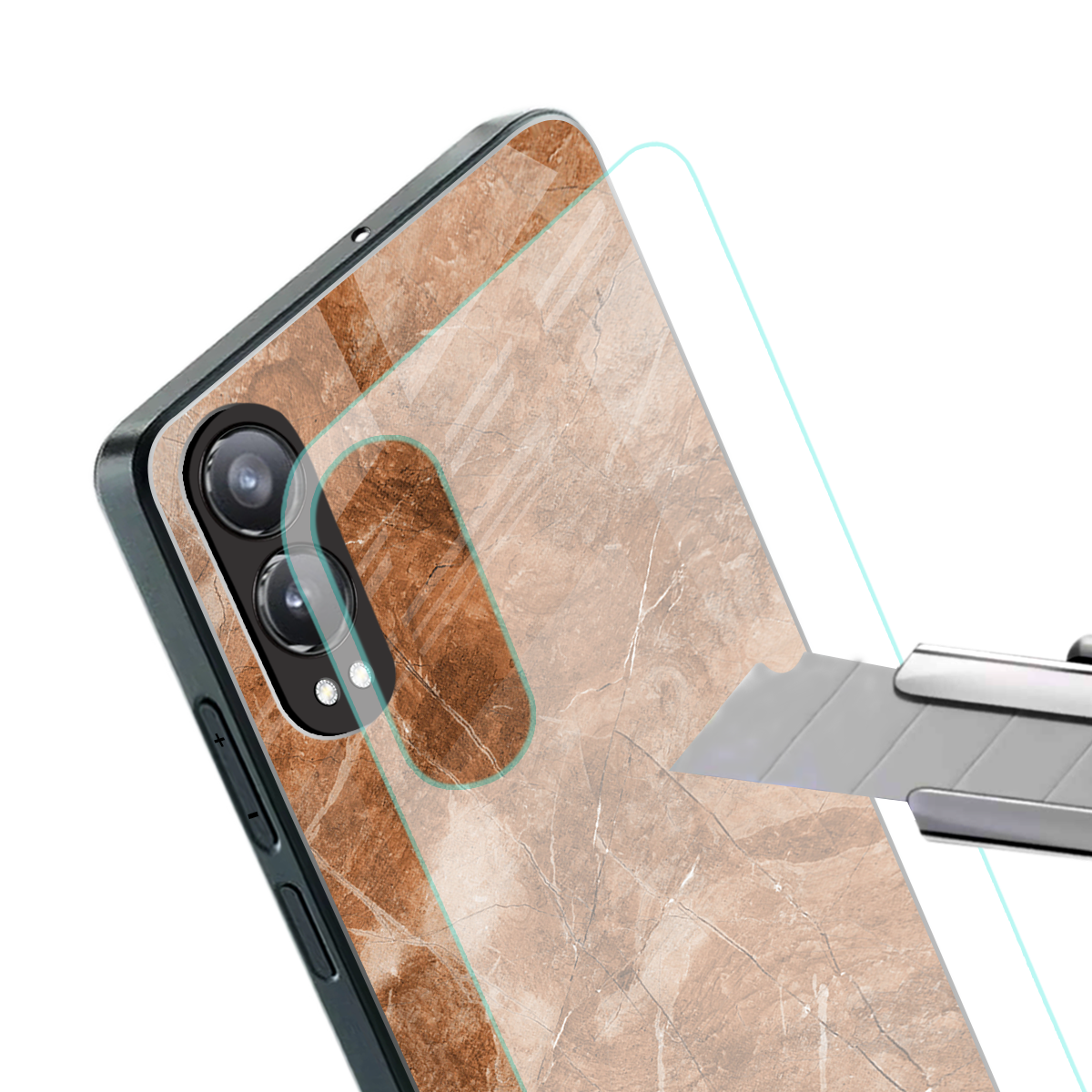 caramel brown marble back phone cover | glass case for oneplus nord ce 4 lite