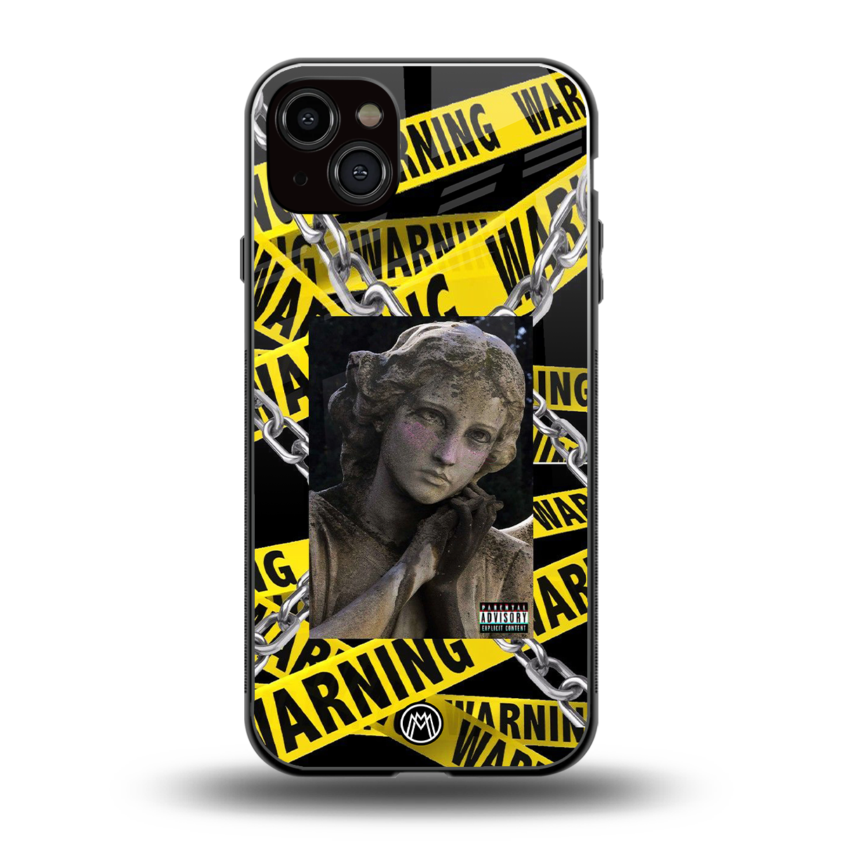 caution back phone cover | glass case for iphone 15 plus