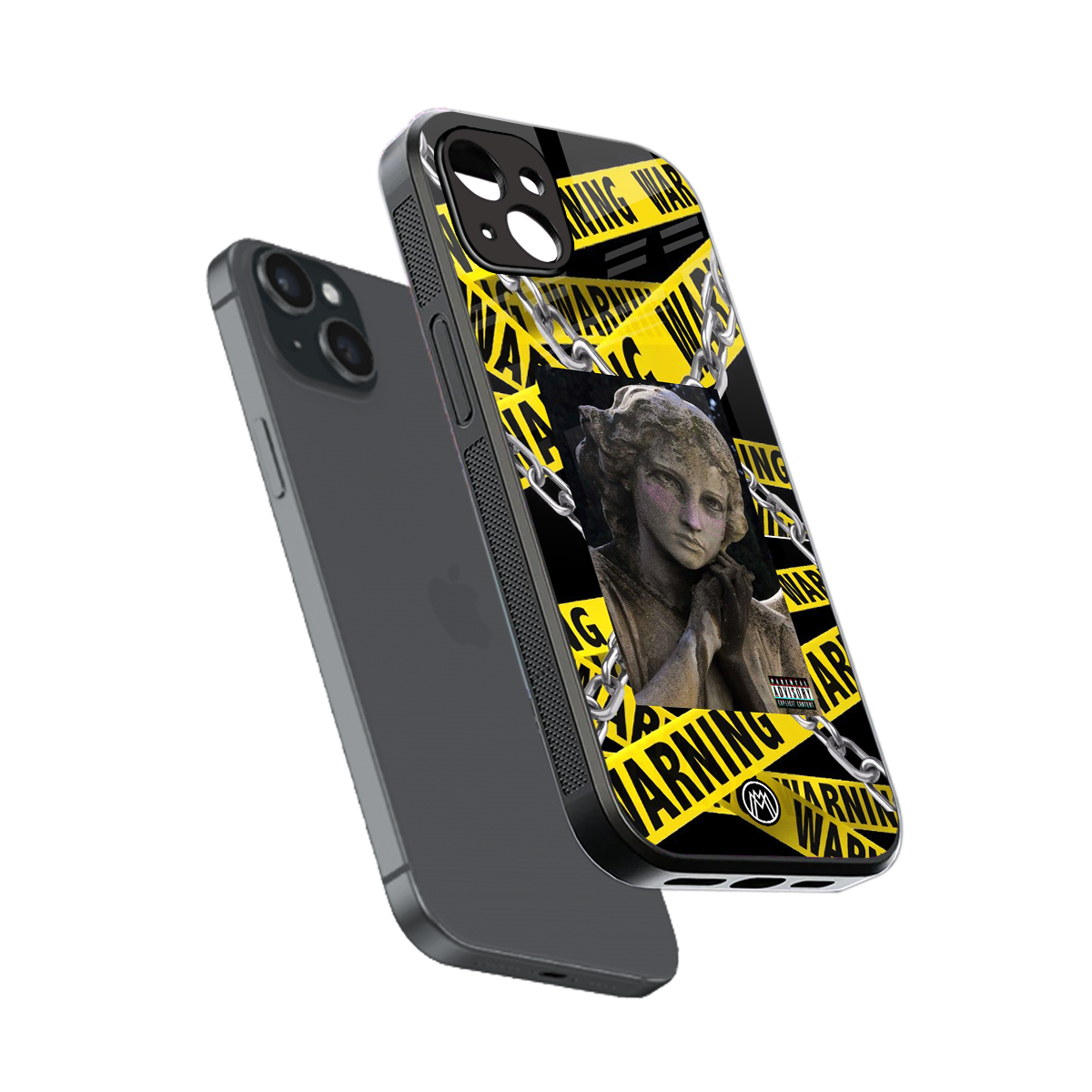 caution back phone cover | glass case for iphone 15 plus