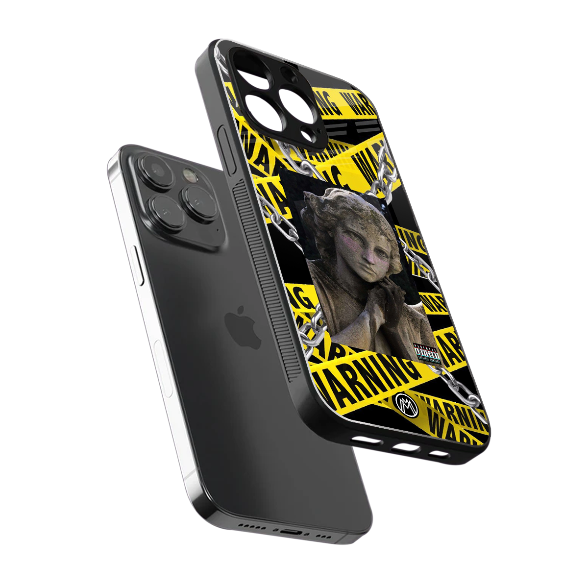 caution back phone cover | glass case for iphone 15 pro max